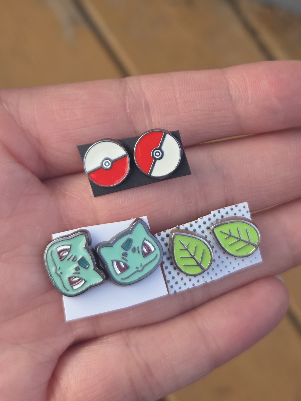 Pokemon Stud Earring Set - Red, White & Mint Green